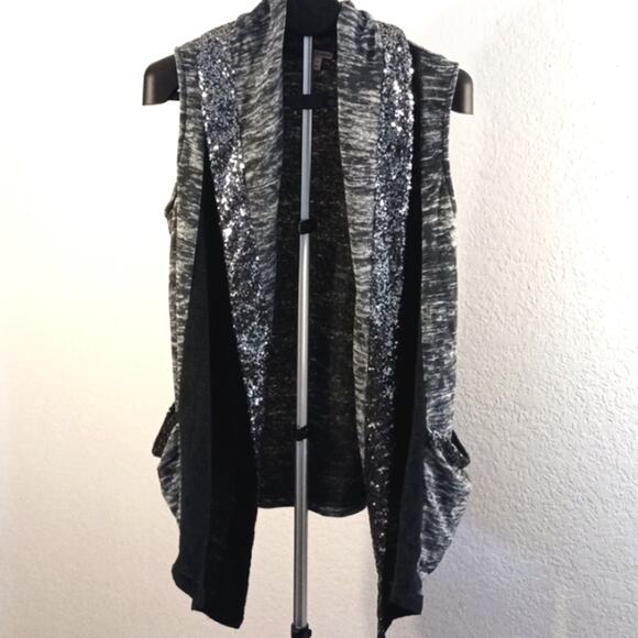Juicy Couture Cardigan Sweater POCKETS Sz M Long Vest Sequins Modern CIty Vintag - Picture 11 of 15